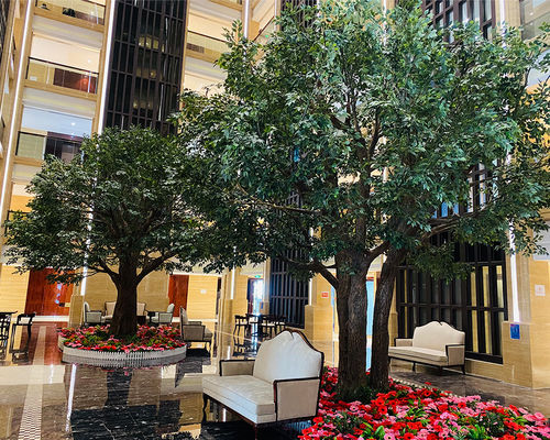 Pohon Beringin Ficus Buatan Besar yang Dapat Disesuaikan Ukuran 10-13 kaki dengan Kanopi Padat - Pusat Lobby untuk Ruang Komersial
