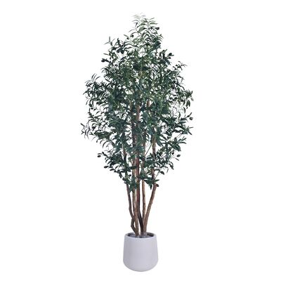 High-End 6FT Faux Olive Tree Indoor Multi Trunk Black Artificial Tree Olive With Natural Wood Trunk Untuk Dekorasi Rumah Kantor Mall