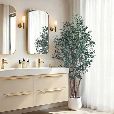 High-End 6FT Faux Olive Tree Indoor Multi Trunk Black Artificial Tree Olive With Natural Wood Trunk For Home Office Mall Decor